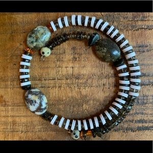 bracelet Jasper, recycled vinyl, heishe beads : Custom designed wrap